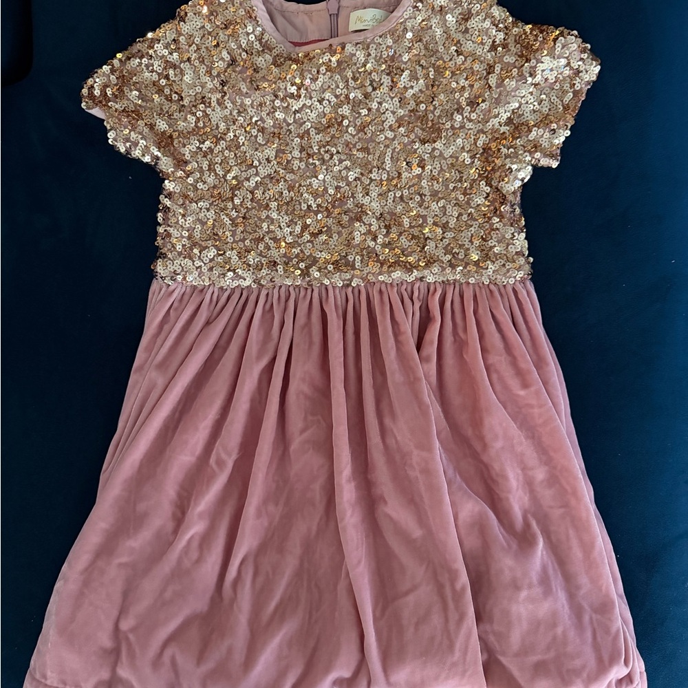 Mini Boden Rose Pink Dress with Gold Sequin Bodice